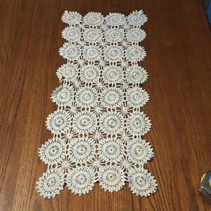 Vintage crocheted white long doily or runner